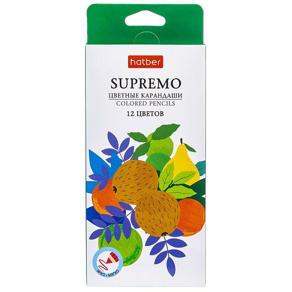 Карандаши цветные Hatber  мягкий стержень 12 цветов -Supremo-  