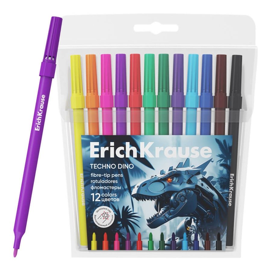 Обложка товара «Фломастеры ErichKrause Techno Dino, 12 цветов »
