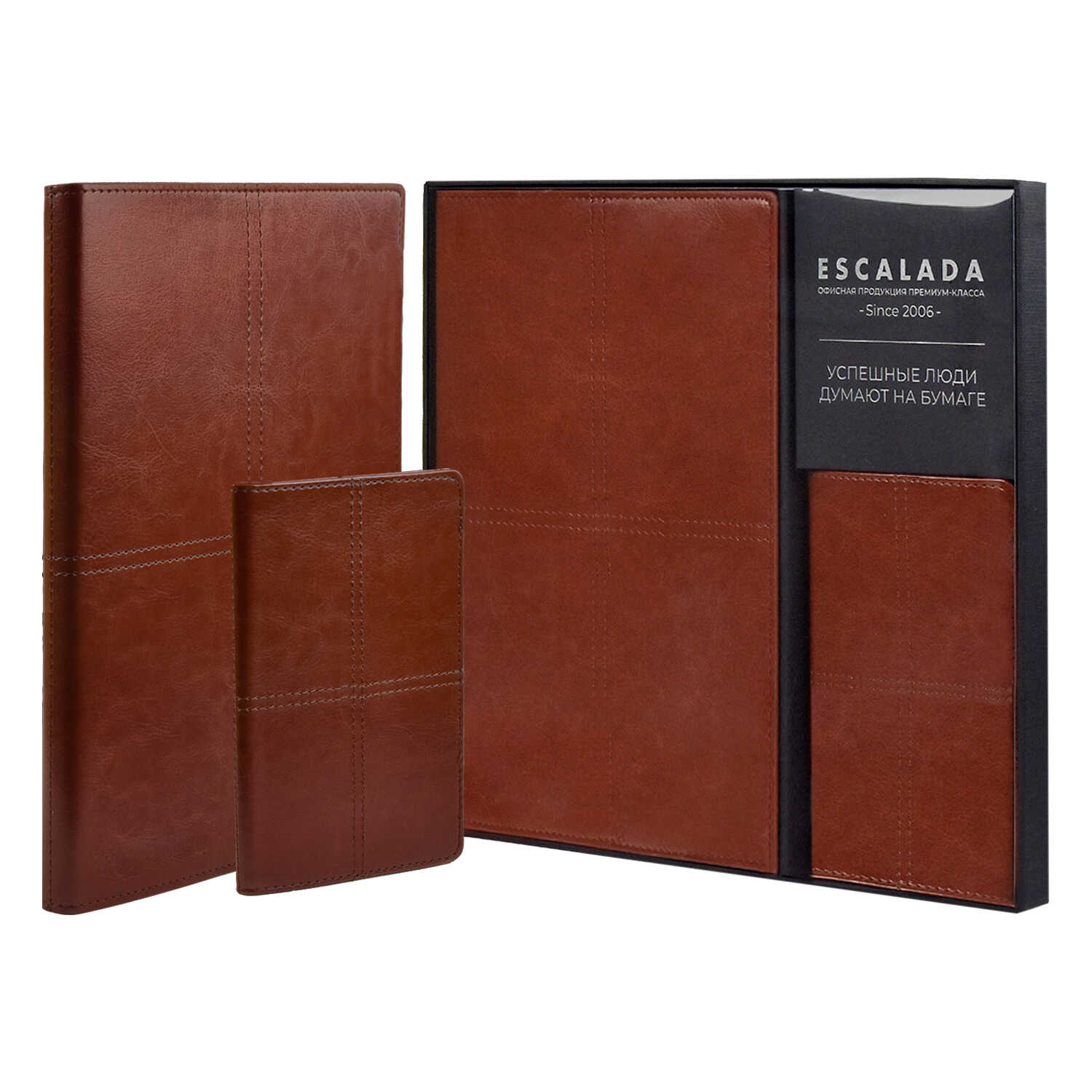 Ежедневник недатированный + обложка для паспорта (набор подарочный)  ESCALADA, А5+, 120 л., САРИФ КОРИЧНЕВЫЙ 