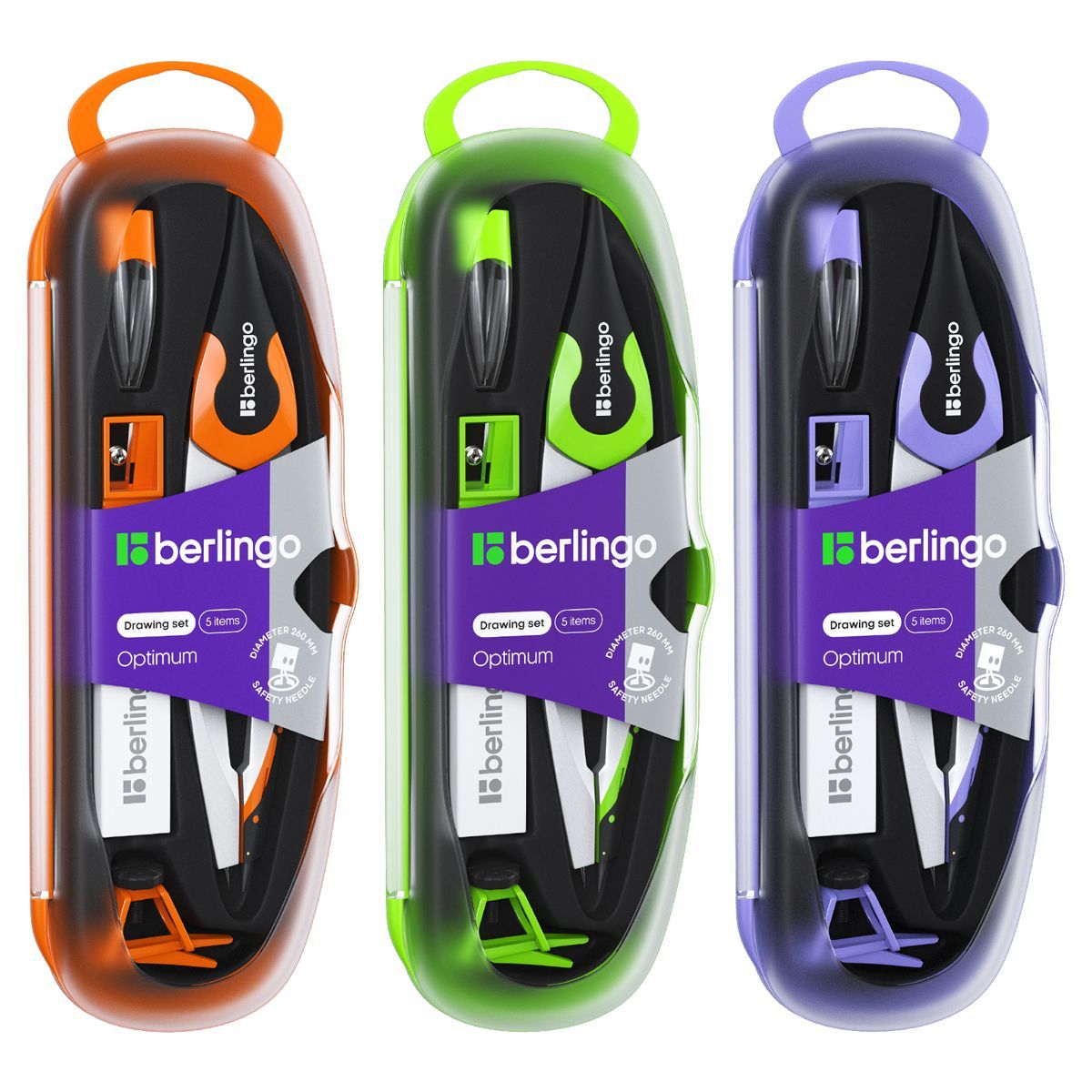 Обложка товара «Готовальня Berlingo "Optimum", 5 предметов, циркуль 135мм, пластиковый футляр»