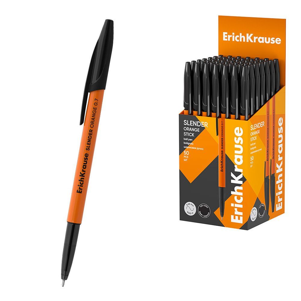 Ручка шариковая ErichKrause Slender Stick Orange 0.7, Super Glide Technology, цвет чернил черный 