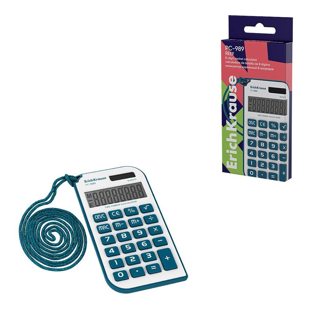 Калькулятор карманный 8-разрядов ErichKrause PC-989 Reef, ассорти (в коробке по 1 шт.)