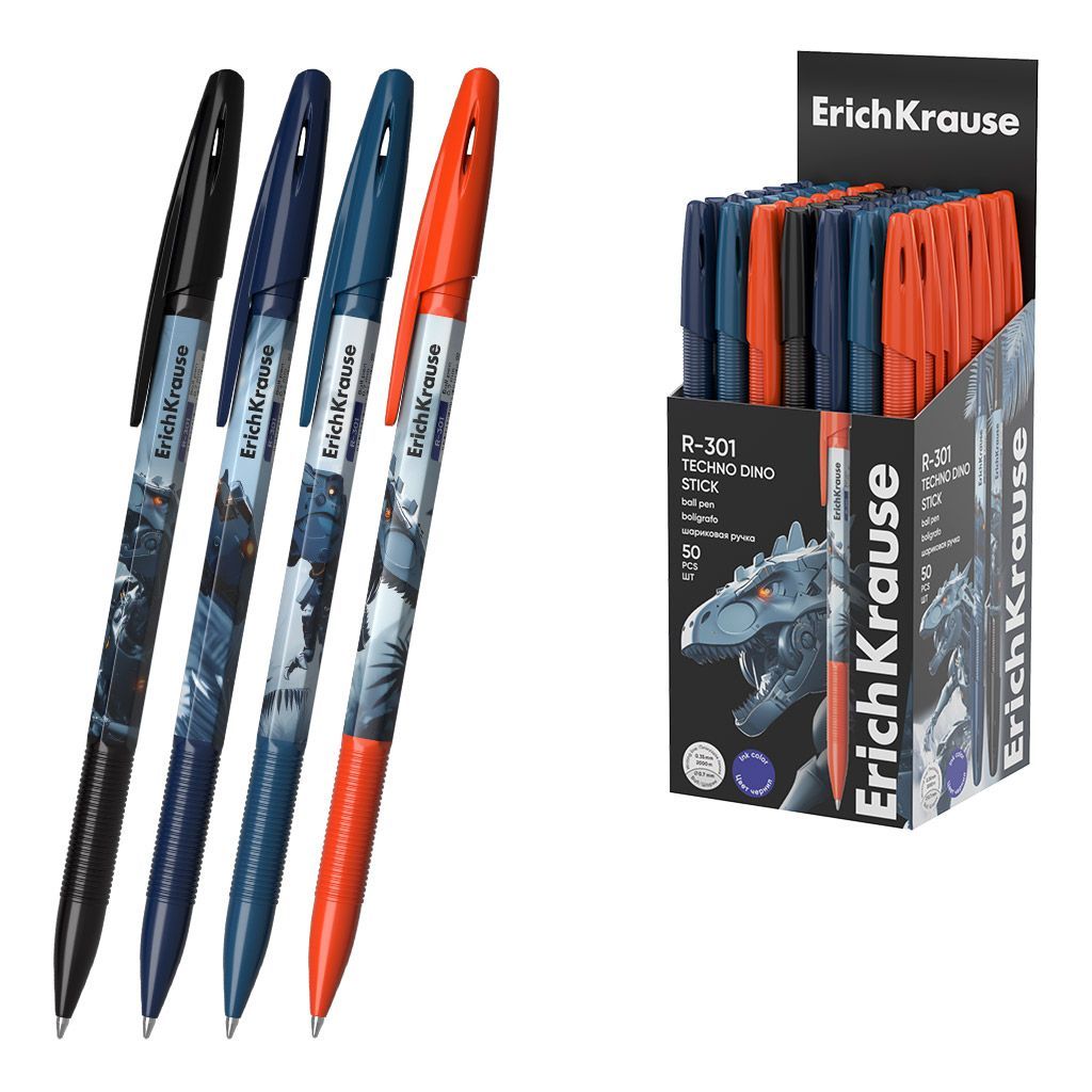 Обложка товара «Ручка шариковая ErichKrause R-301 Stick Techno Dino 0.7, цвет чернил синий »