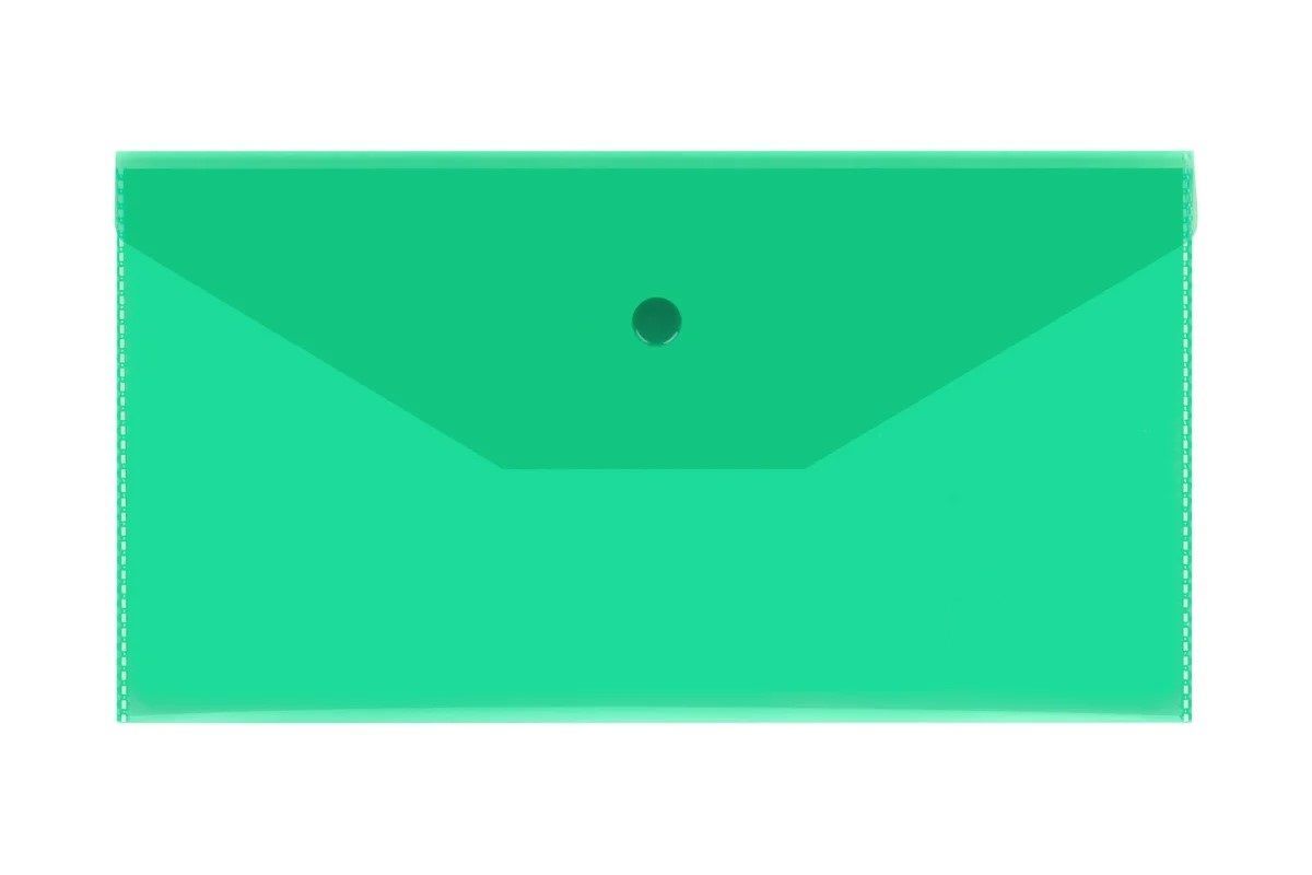Папка-конверт на кнопке Планета книги С6, 180мкм, пластик, прозрачная, зеленая