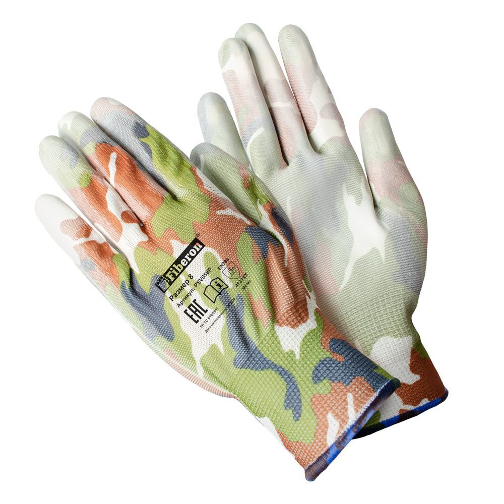 Перчатки "Для садовых работ", полиэстер, полиуретановое покрытие, в и/у, 8(M), разноцветные, микс цветов №3, Fiberon
