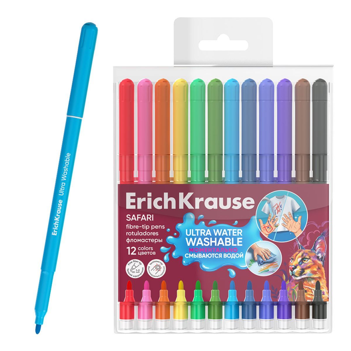Обложка товара «Фломастеры ErichKrause Safari Ultra Washable 12 цветов »