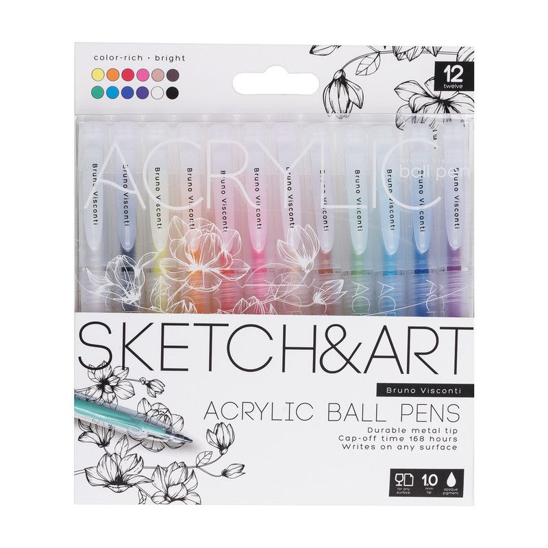 Обложка товара «НАБОР АКРИЛОВЫХ РУЧЕК "SKETCH&ART" 1,0 мм, 12 цветов»