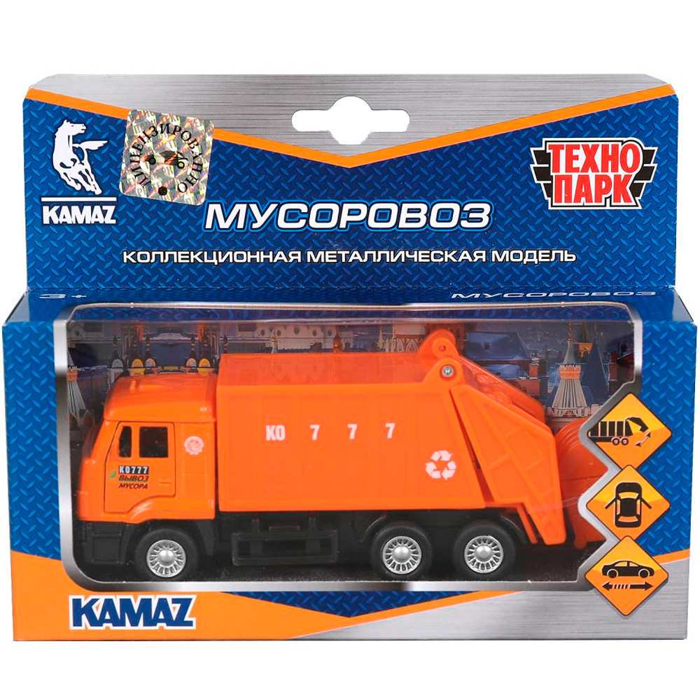 Обложка товара «Машина металл KAMAZ МУСОРОВОЗ, 12 см, двери., подвиж.дет., инерц., кор. Технопарк »