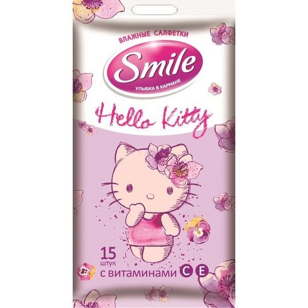 SMILE Влажная салфетка Hello Kitty mix-15шт