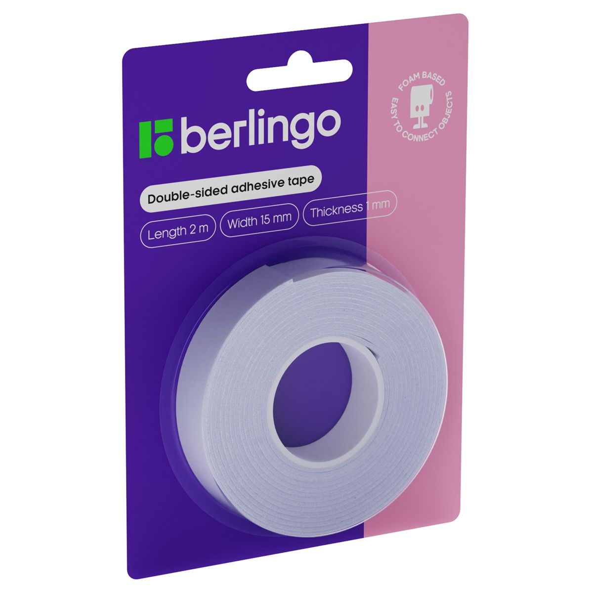 Обложка товара «Клейкая лента двусторонняя Berlingo, 15мм*2м, на вспененной основе, 1мм, блистер»