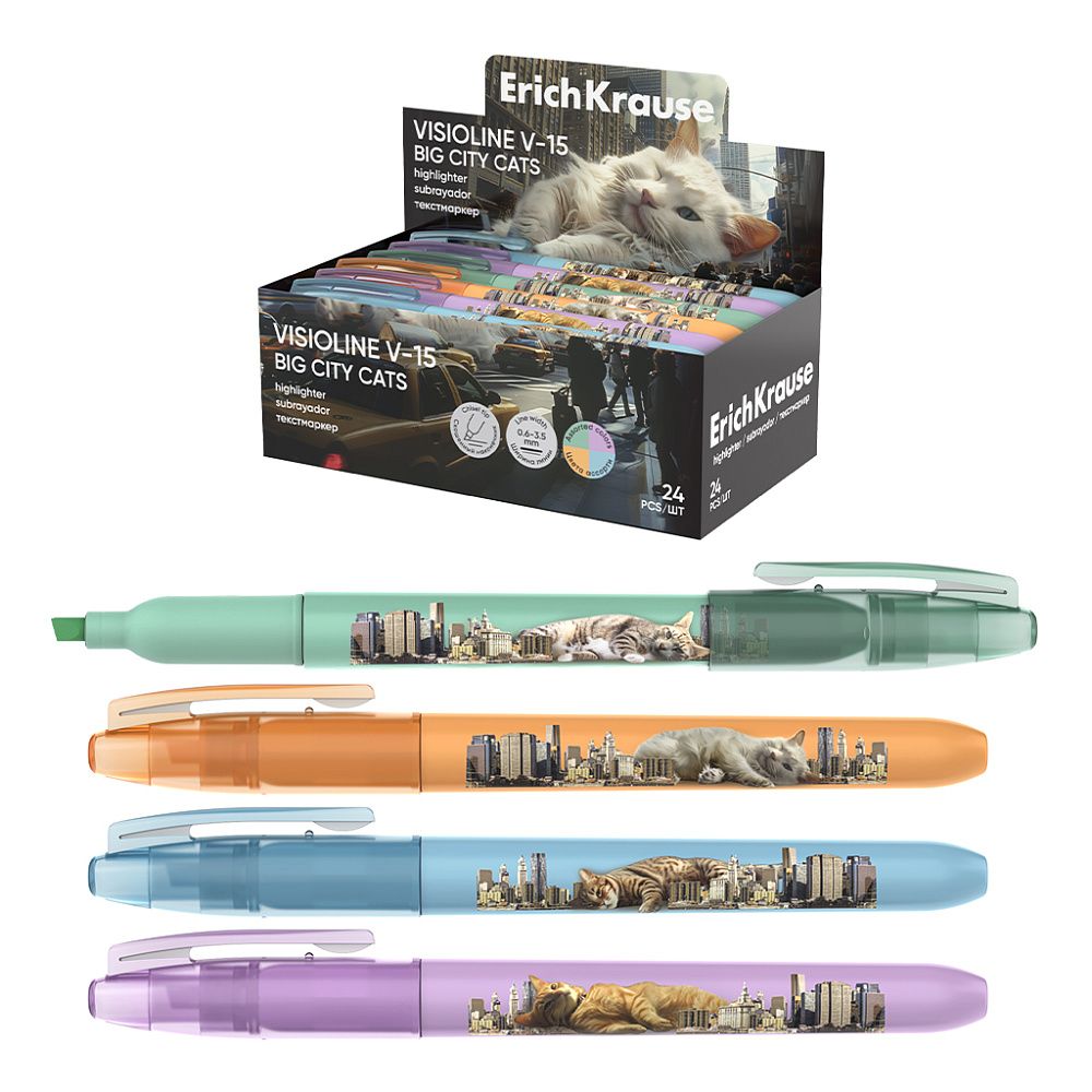 Обложка товара «Текстмаркер ErichKrause Visioline V-15 Big City Cats, цвет чернил ассорти »