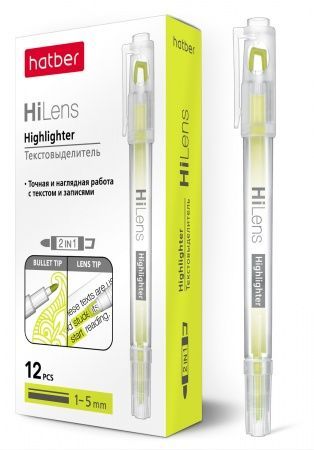 Обложка товара «Текстовыделитель Hatber Hi-Lens Двухсторонний 1 mm/5 mm Желтый»