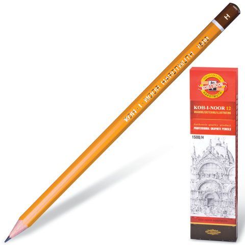 Обложка товара «Карандаш чернографитный KOH-I-NOOR 1500, 1шт., H, корпус желтый, заточенный»
