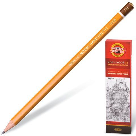 Обложка товара «Карандаш чернографитный KOH-I-NOOR 1500, 1шт., 7H, корпус желтый, заточенный»
