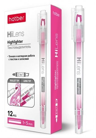 Обложка товара «Текстовыделитель Hatber Hi-Lens Двухсторонний 1 mm/5 mm Розовый»