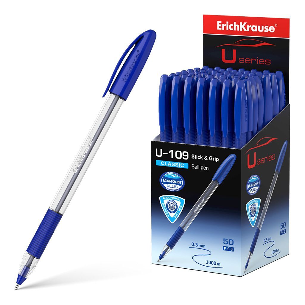 Обложка товара «Ручка шариковая ErichKrause U-109 Stick&Grip Classic 1.0, Ultra Glide Technology, цвет чернил синий »