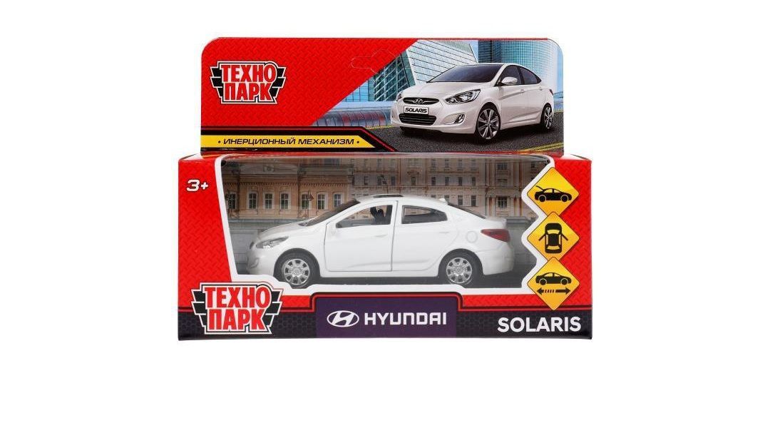 Обложка товара «Машина металл HYUNDAI SOLARIS, 12 см, двери, багажн, инерц, белый, кор. Технопарк »