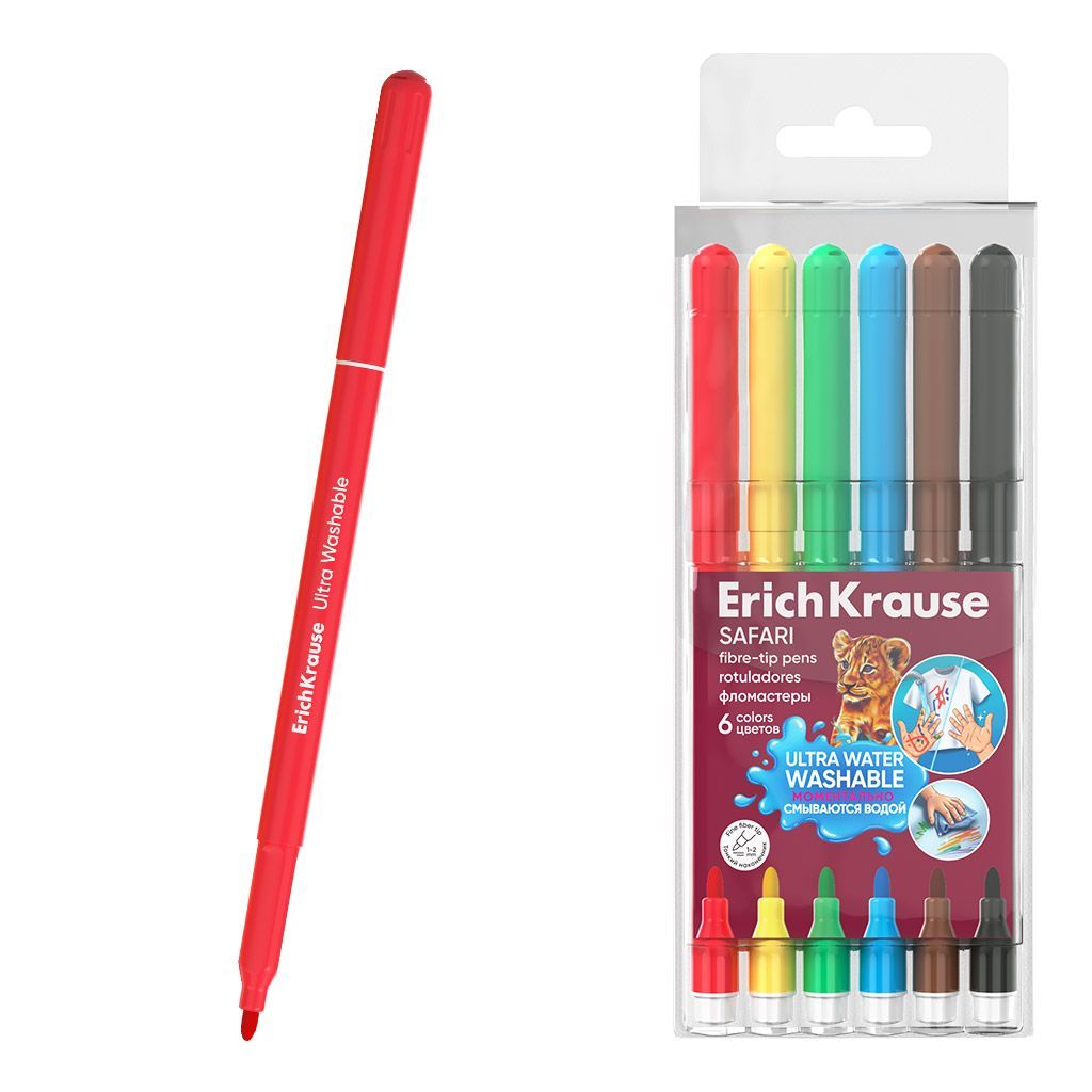 Обложка товара «Фломастеры ErichKrause Safari Ultra Washable 6 цветов »